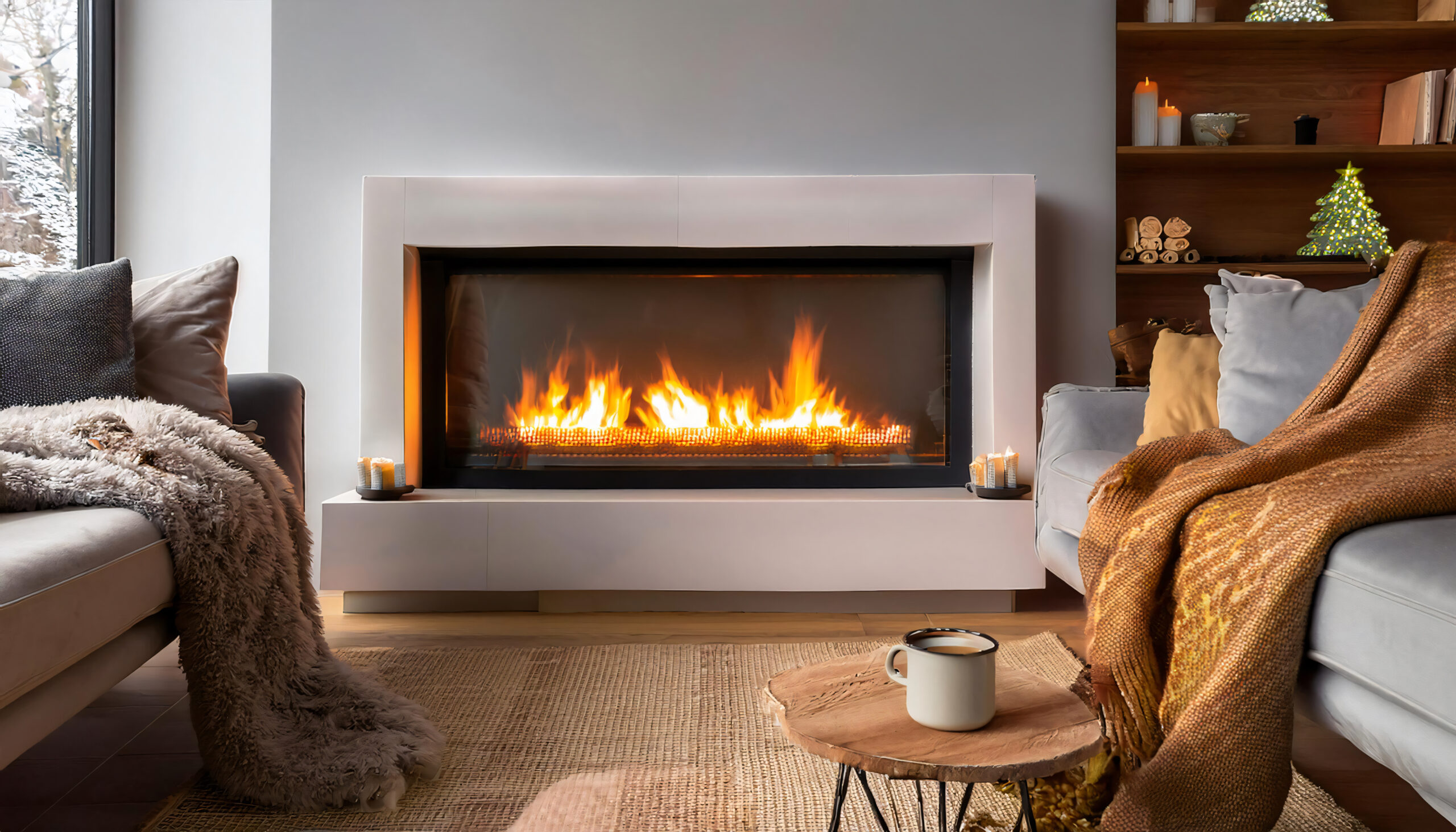 Modern electric fireplace installation in a Canton MA living room